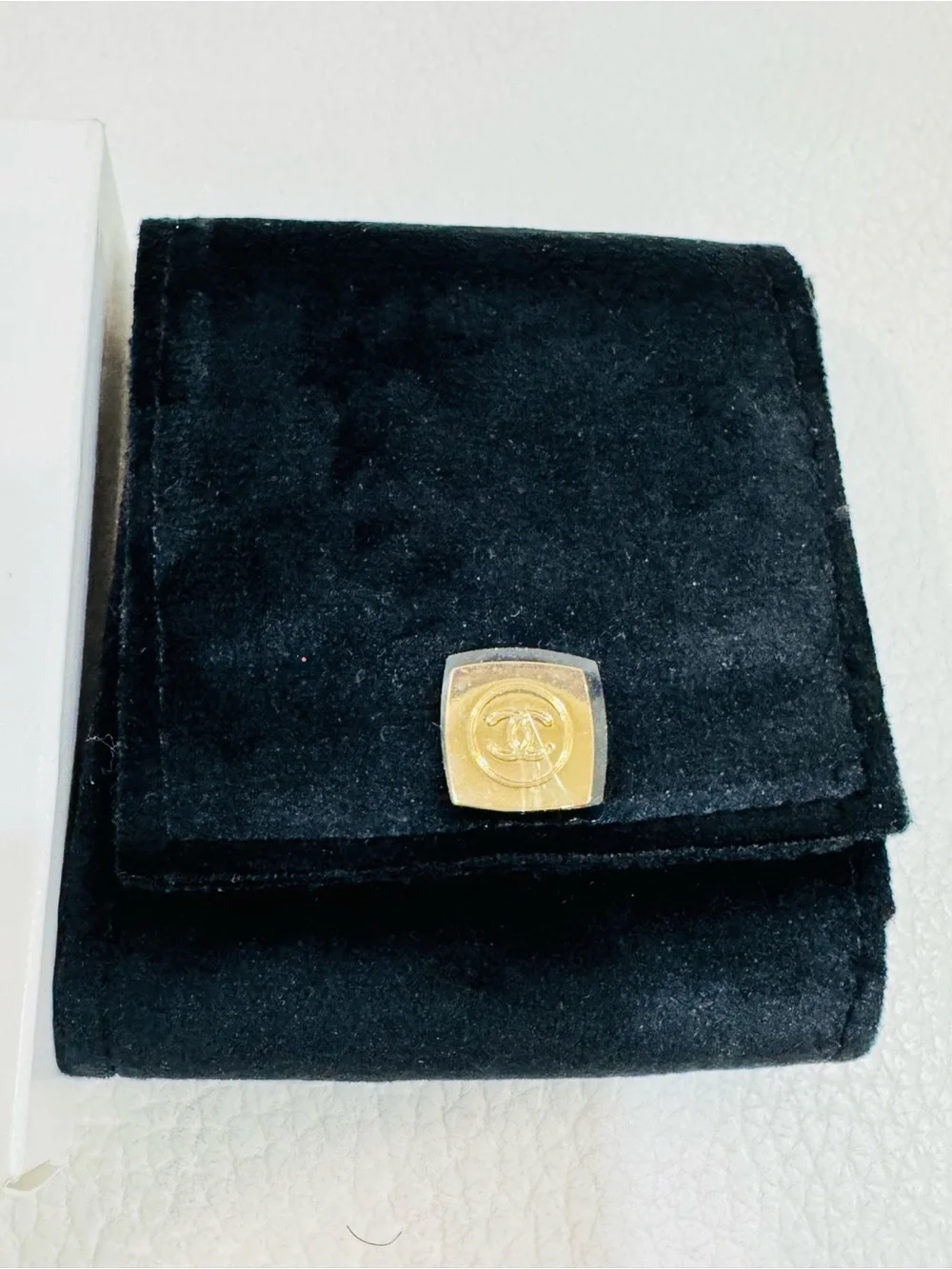CHANEL Black Velvet Compact Case for lipsticks with Mirror and Gold-Tone Logo
